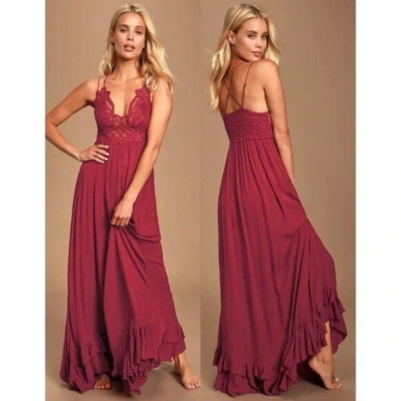 Free People Dresses & Skirts - TEMPORARY SALE.  Burgundy Free People Adella Maxi Dress